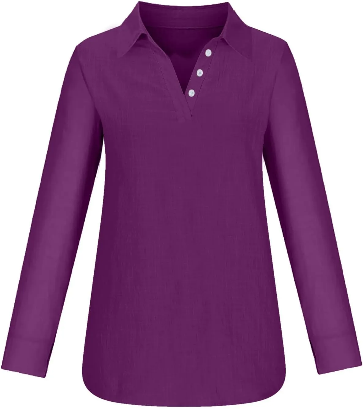 Women Solid Color Linen Shirts Long Sleeve Button V Neck Tops Office Work Tshirt Dressy Casual Fall Blouses
