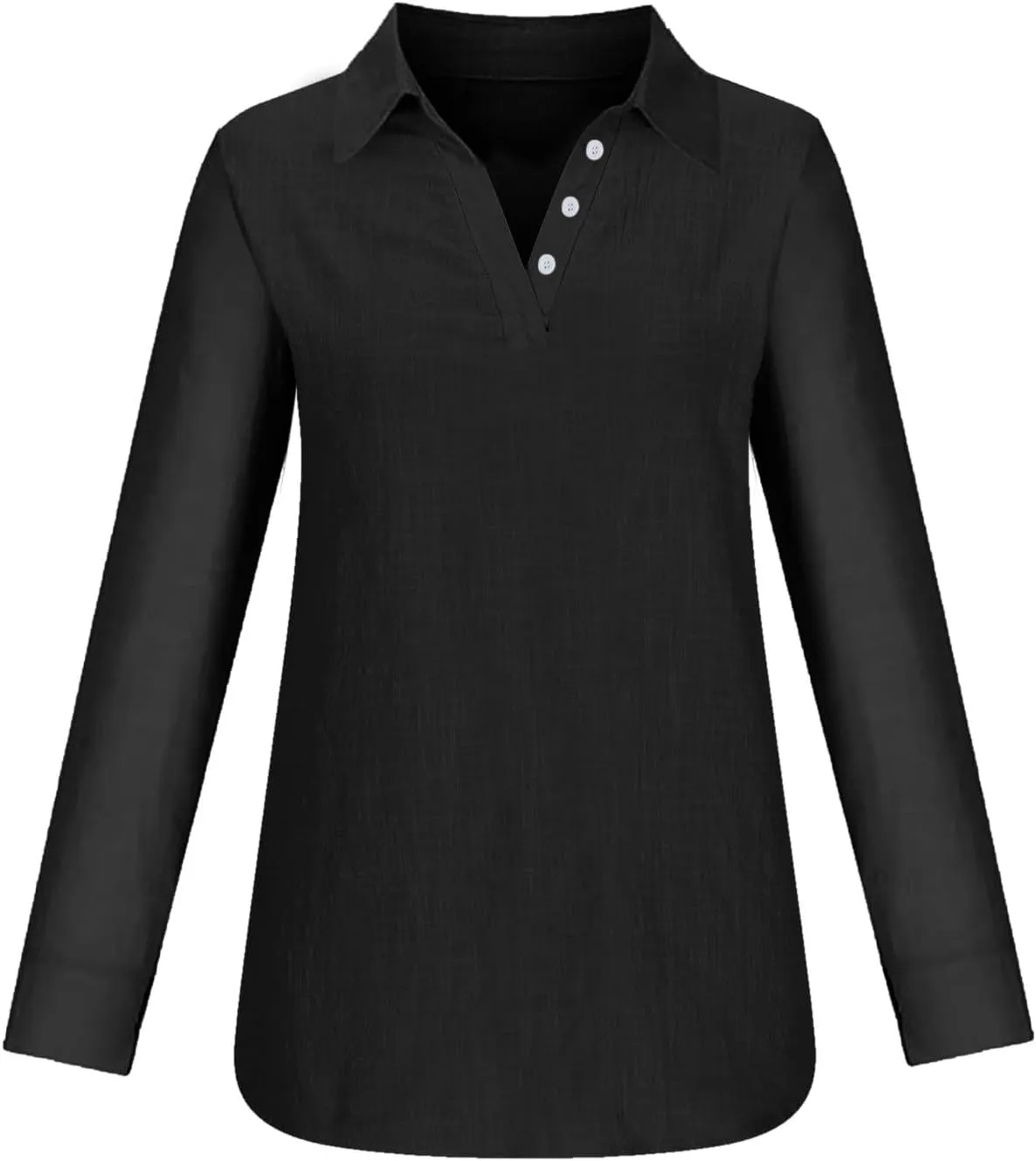 Women Solid Color Linen Shirts Long Sleeve Button V Neck Tops Office Work Tshirt Dressy Casual Fall Blouses