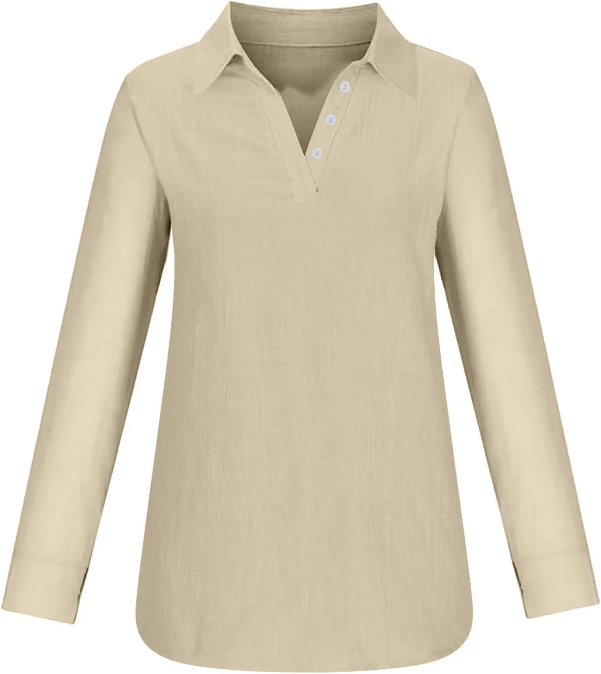 Women Solid Color Linen Shirts Long Sleeve Button V Neck Tops Office Work Tshirt Dressy Casual Fall Blouses