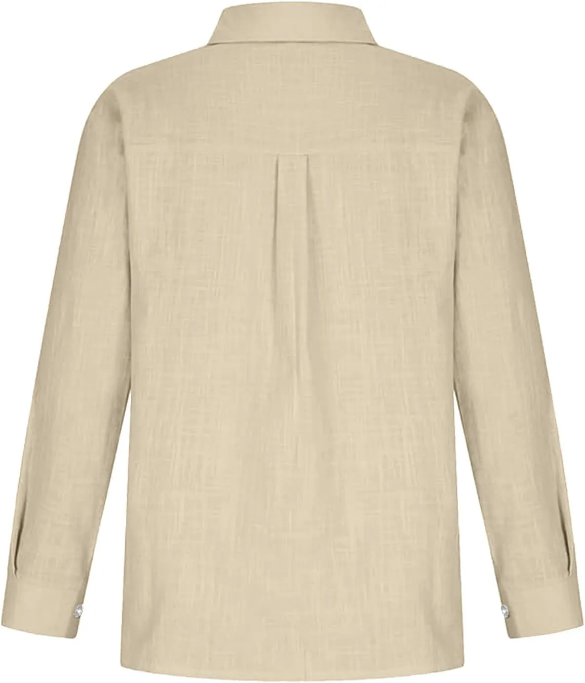 Women Solid Color Linen Shirts Long Sleeve Button V Neck Tops Office Work Tshirt Dressy Casual Fall Blouses