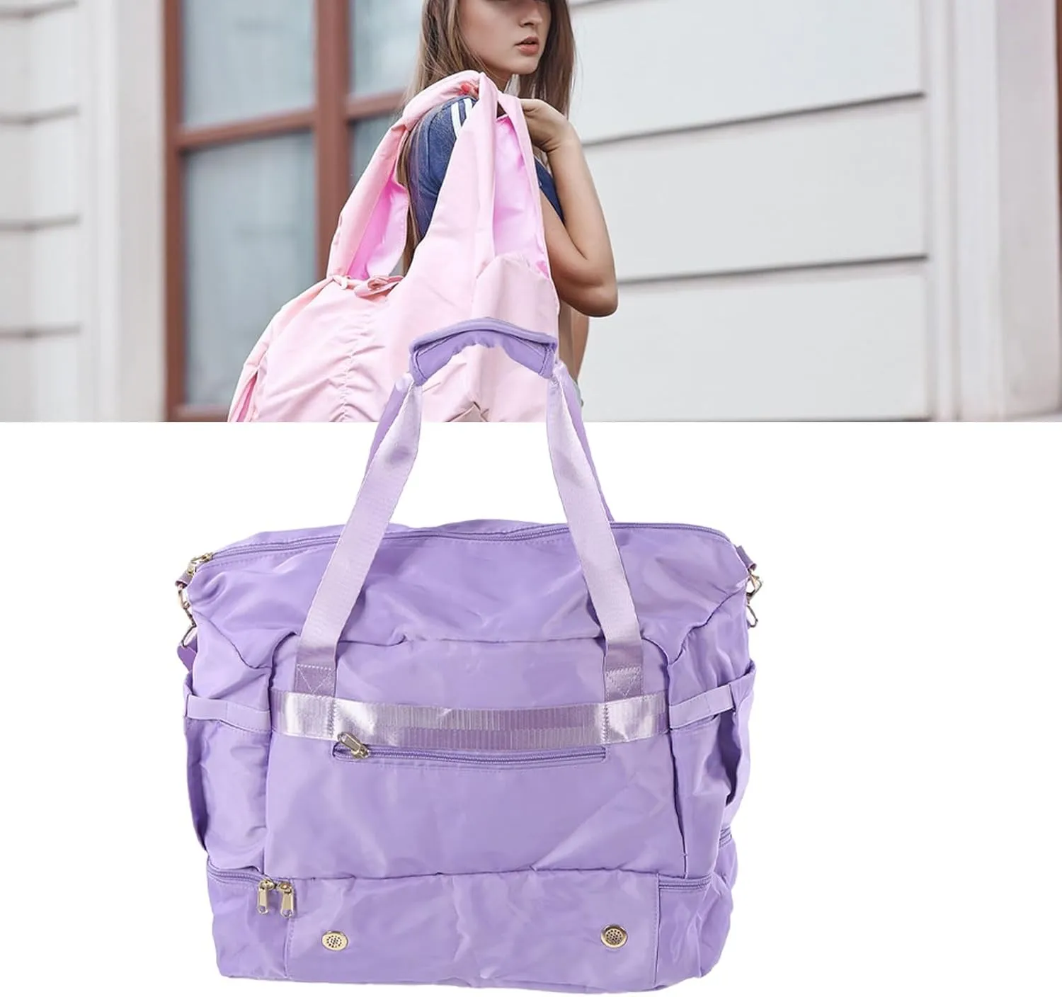 Women Sports Gym Bag Multiple Pockets Large Capacity Workout Travel Bag with USB Charging Port for Fitness Yoga (Lavender Violet)