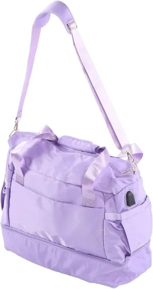 Women Sports Gym Bag Multiple Pockets Large Capacity Workout Travel Bag with USB Charging Port for Fitness Yoga (Lavender Violet)