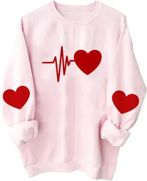 Women Valentine's Day Sweatshirts 2024 Long Sleeve Crewneck Pullover Tops Hand Heart Gesture Graphic Tees Blouses