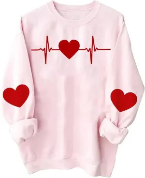 Women Valentine's Day Sweatshirts 2024 Long Sleeve Crewneck Pullover Tops Hand Heart Gesture Graphic Tees Blouses