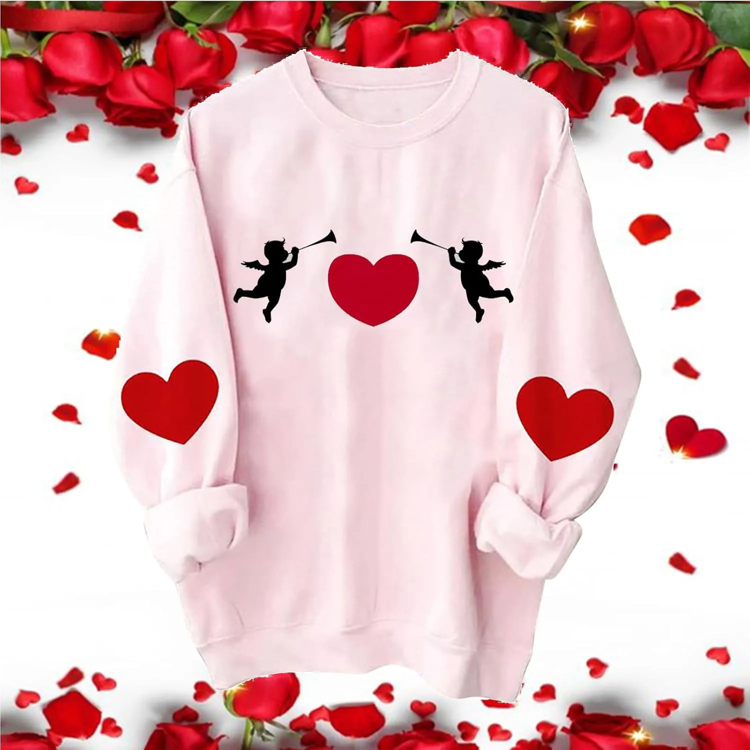 Women Valentine's Day Sweatshirts 2024 Long Sleeve Crewneck Pullover Tops Hand Heart Gesture Graphic Tees Blouses