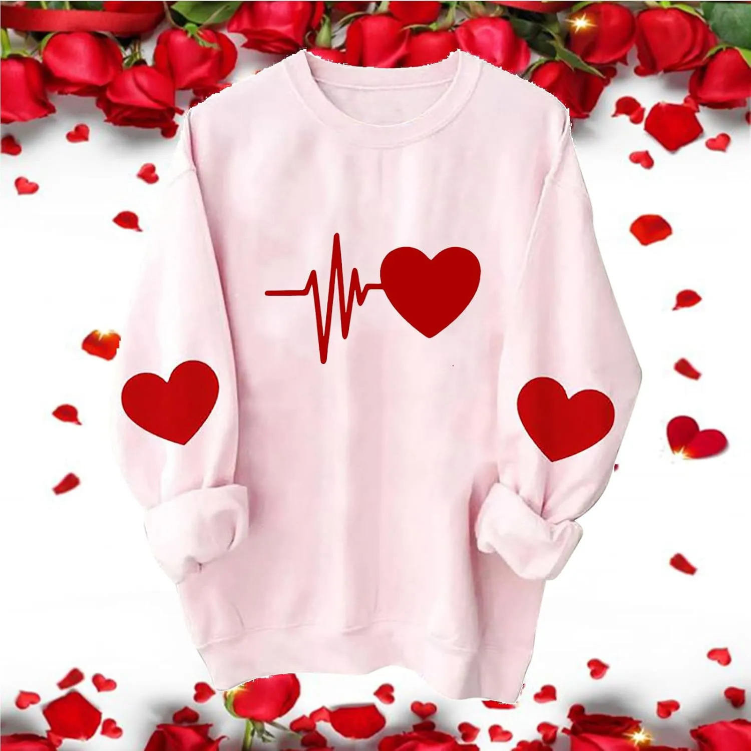 Women Valentine's Day Sweatshirts 2024 Long Sleeve Crewneck Pullover Tops Hand Heart Gesture Graphic Tees Blouses
