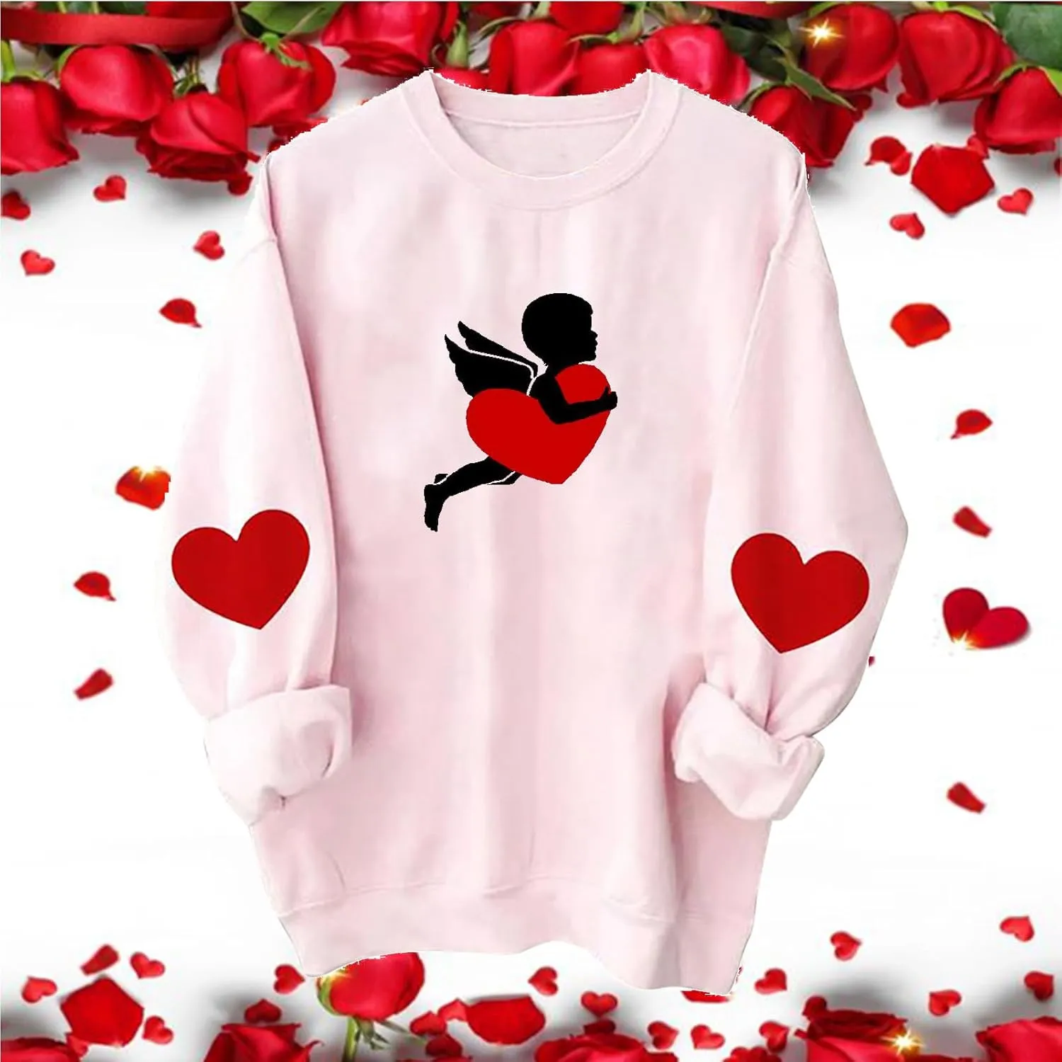 Women Valentine's Day Sweatshirts 2024 Long Sleeve Crewneck Pullover Tops Hand Heart Gesture Graphic Tees Blouses