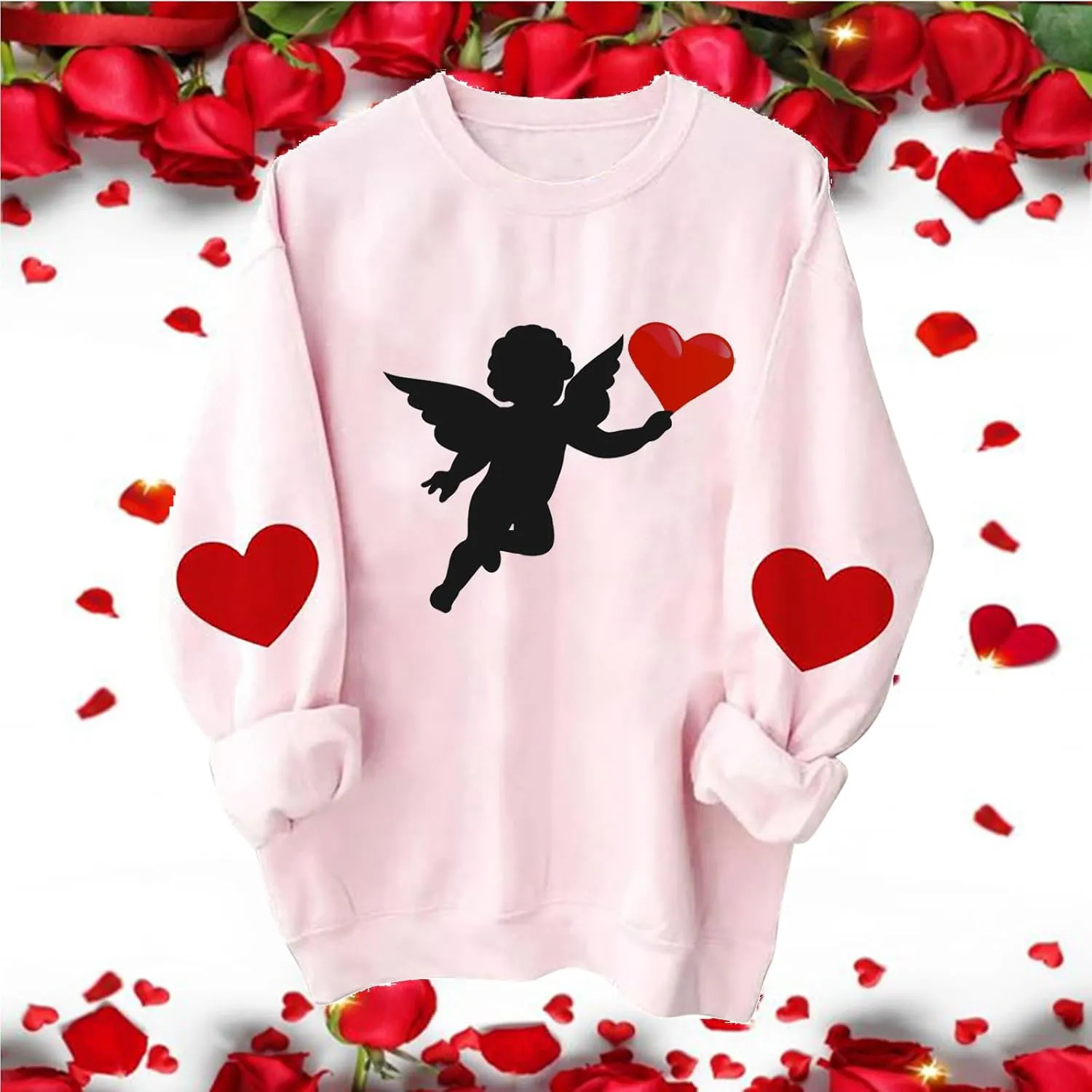 Women Valentine's Day Sweatshirts 2024 Long Sleeve Crewneck Pullover Tops Hand Heart Gesture Graphic Tees Blouses