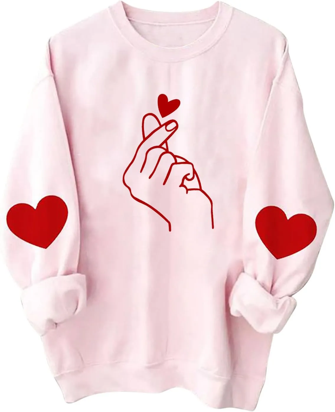 Women Valentine's Day Sweatshirts 2024 Long Sleeve Crewneck Pullover Tops Hand Heart Gesture Graphic Tees Blouses