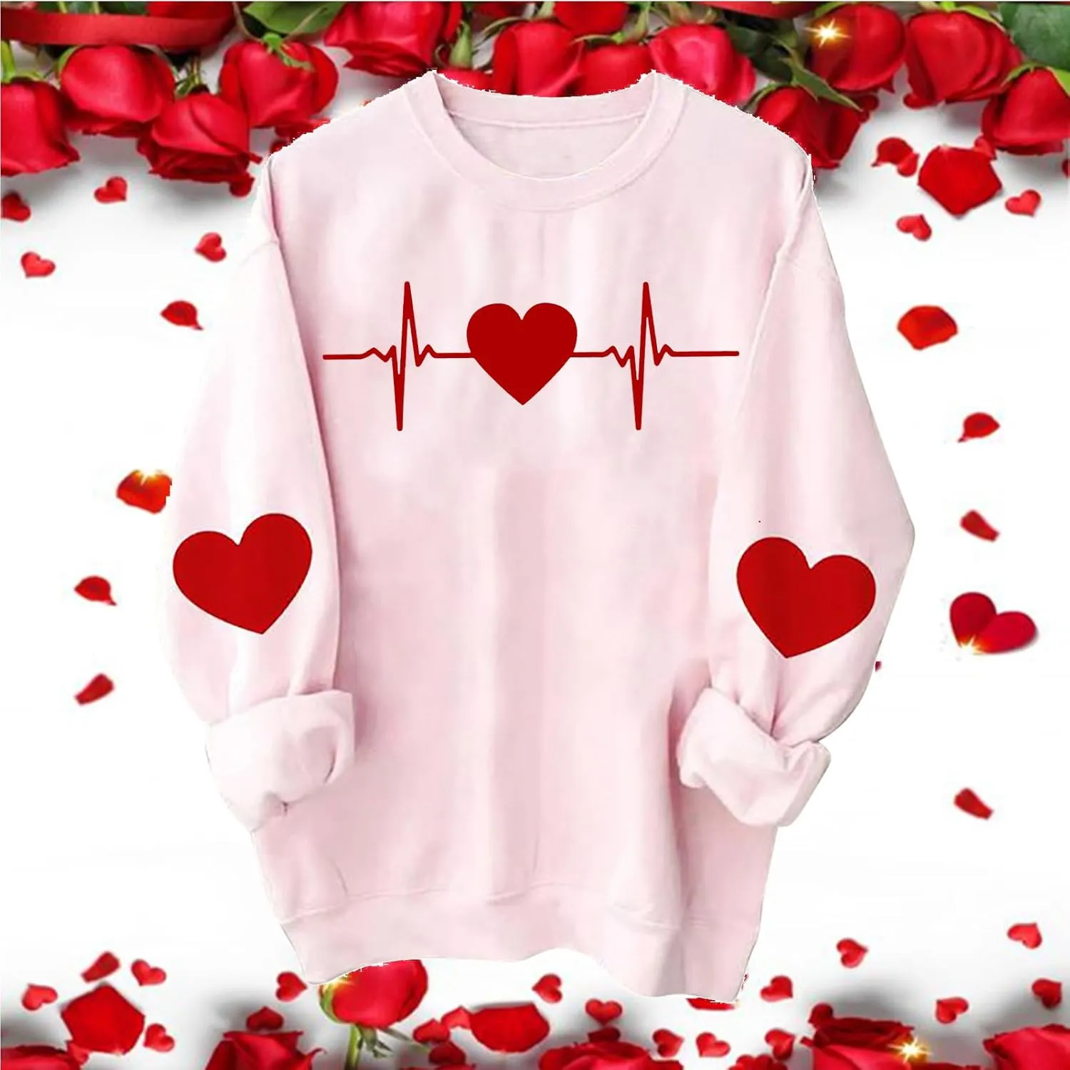 Women Valentine's Day Sweatshirts 2024 Long Sleeve Crewneck Pullover Tops Hand Heart Gesture Graphic Tees Blouses