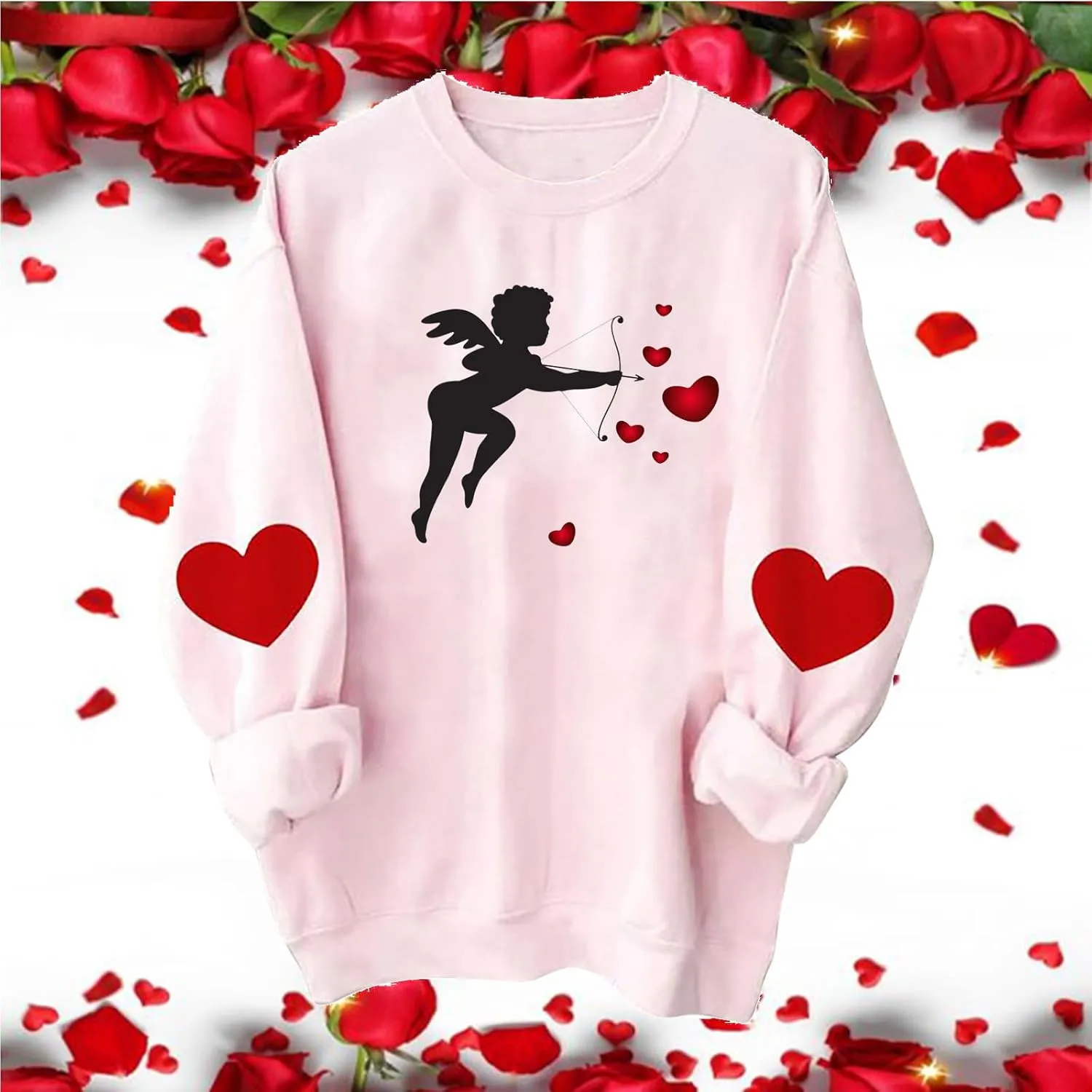 Women Valentine's Day Sweatshirts 2024 Long Sleeve Crewneck Pullover Tops Hand Heart Gesture Graphic Tees Blouses