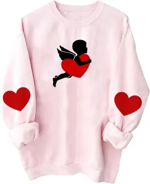 Women Valentine's Day Sweatshirts 2024 Long Sleeve Crewneck Pullover Tops Hand Heart Gesture Graphic Tees Blouses