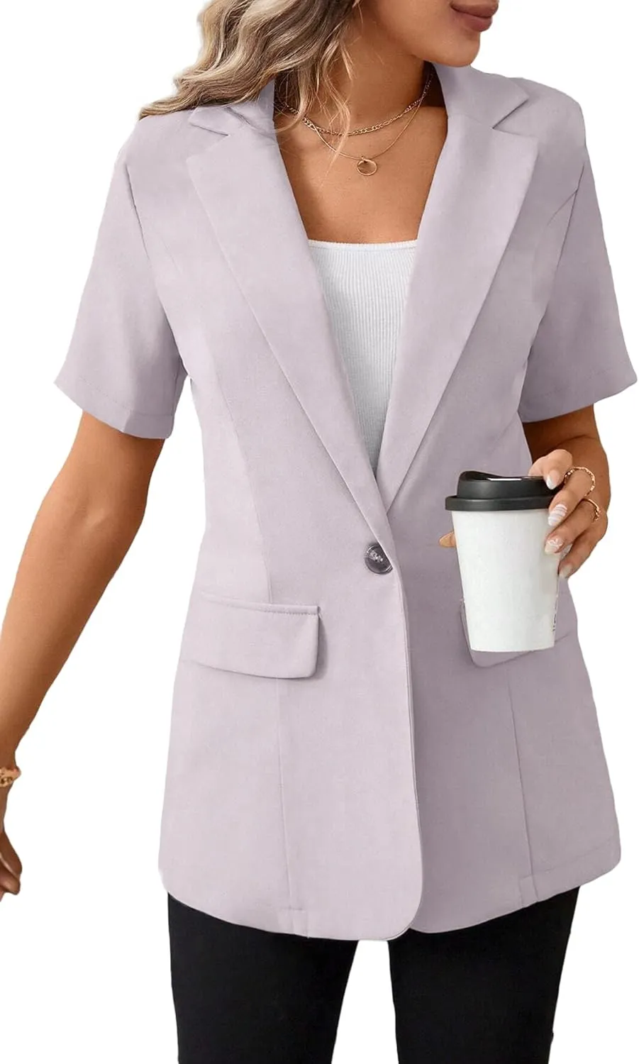 Women's 2025 Summer Short Sleeve Blazer Jacket Lightweight Fully-Lined Business Casual Fashion Suit with Pockets
