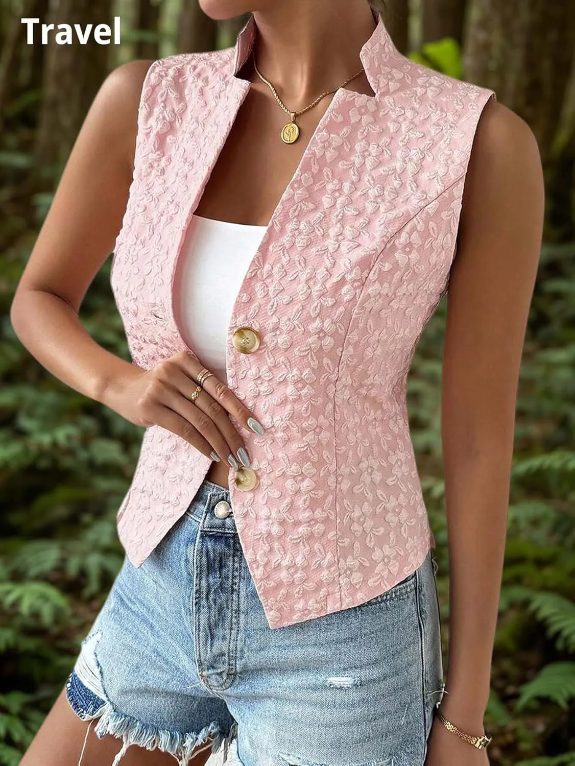 Women's 2025 Summer Sleeveless Vest Blazer Lightweight Casual Fully-Lined Slim Work Fashion Petite Elegant Tops