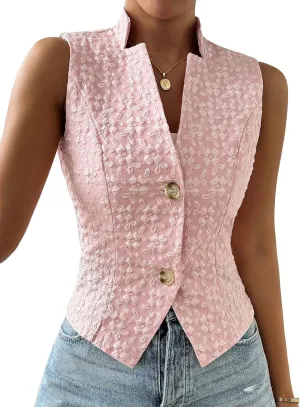 Women's 2025 Summer Sleeveless Vest Blazer Lightweight Casual Fully-Lined Slim Work Fashion Petite Elegant Tops