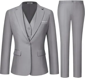 Women's 3 Piece Suit Lady Business Casual Office One Button Slim Fit Blazer Jacket Vest Pants Set