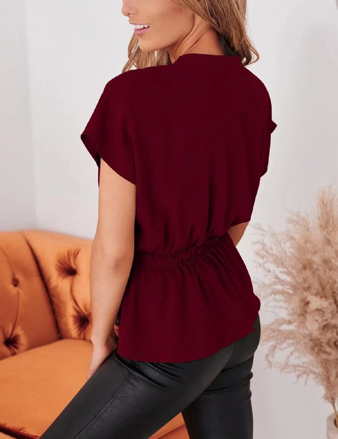 Womens Button Down Blouses Casual Peplum Summer Tops Dressy Chiffon Work Blouse