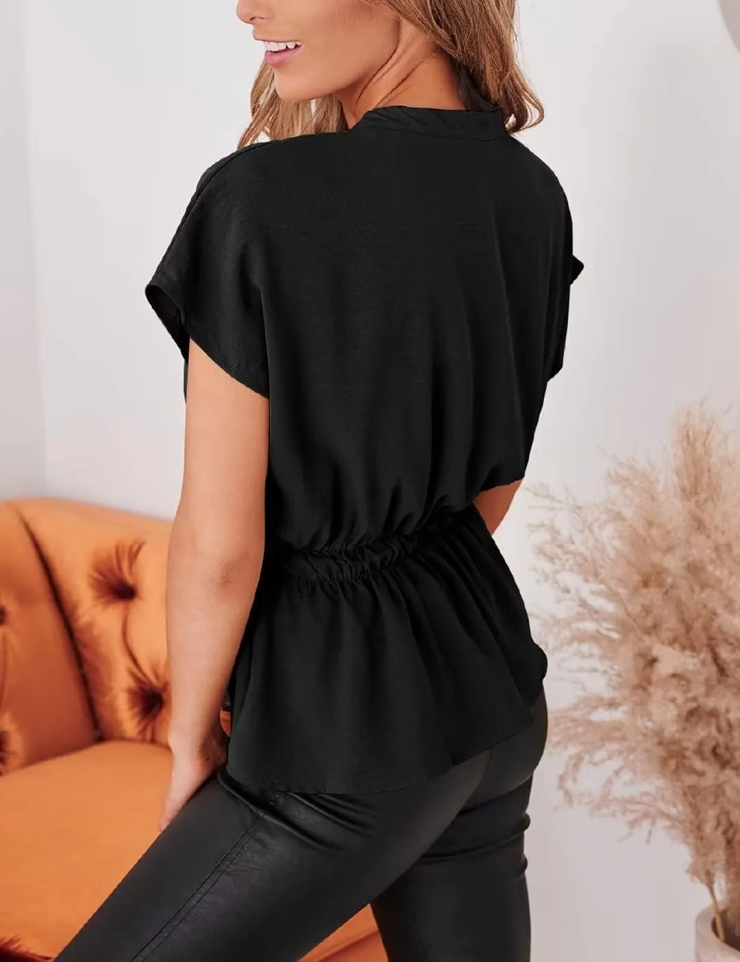 Womens Button Down Blouses Casual Peplum Summer Tops Dressy Chiffon Work Blouse