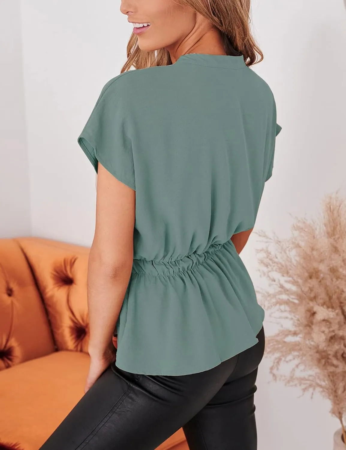 Womens Button Down Blouses Casual Peplum Summer Tops Dressy Chiffon Work Blouse