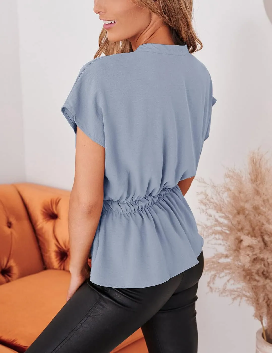 Womens Button Down Blouses Casual Peplum Summer Tops Dressy Chiffon Work Blouse