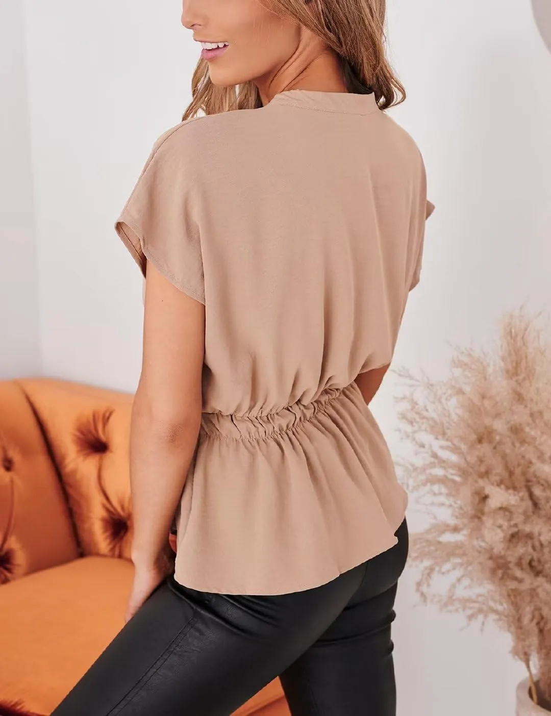 Womens Button Down Blouses Casual Peplum Summer Tops Dressy Chiffon Work Blouse