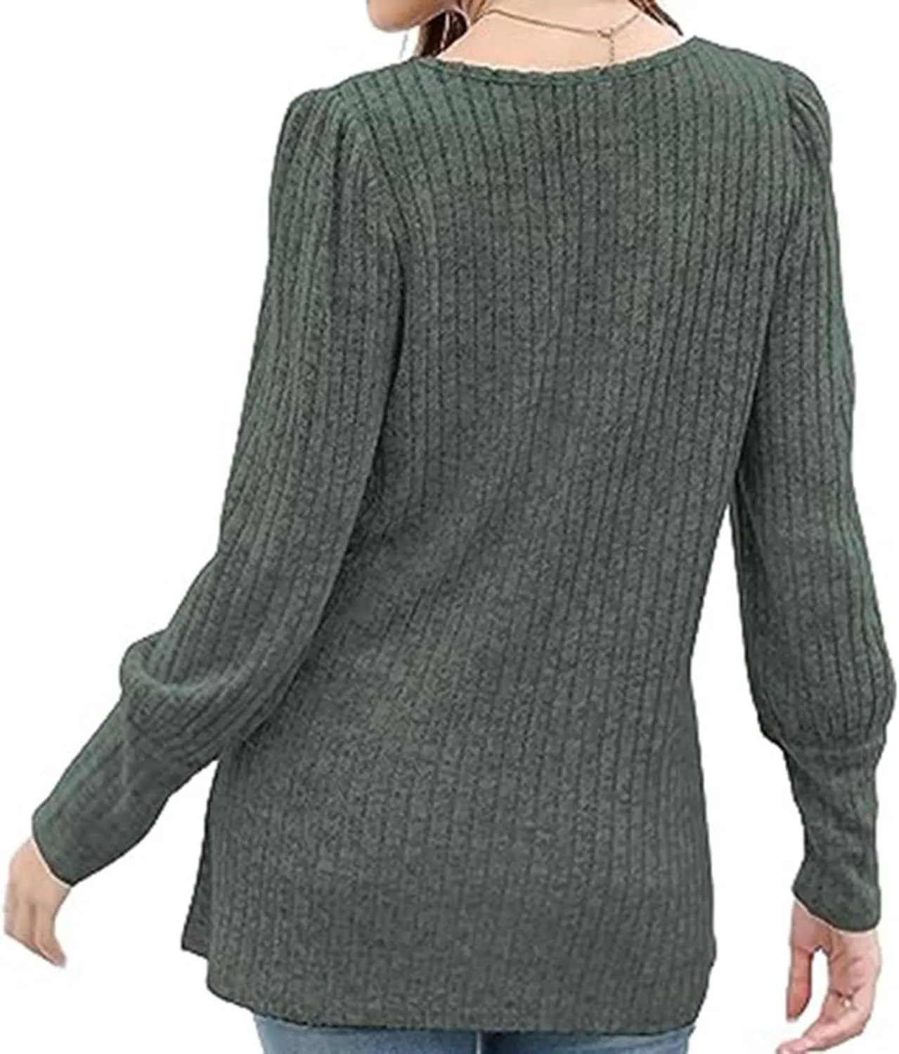 Womens Button Down Knit Tops Long Sleeve Solid Color Basic Tees Square Neck Trendy Fall Clothes Soft Dressy Shirts