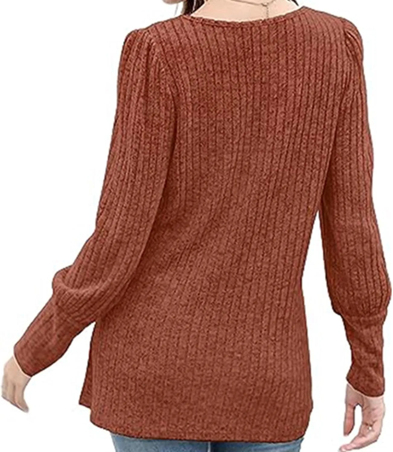 Womens Button Down Knit Tops Long Sleeve Solid Color Basic Tees Square Neck Trendy Fall Clothes Soft Dressy Shirts