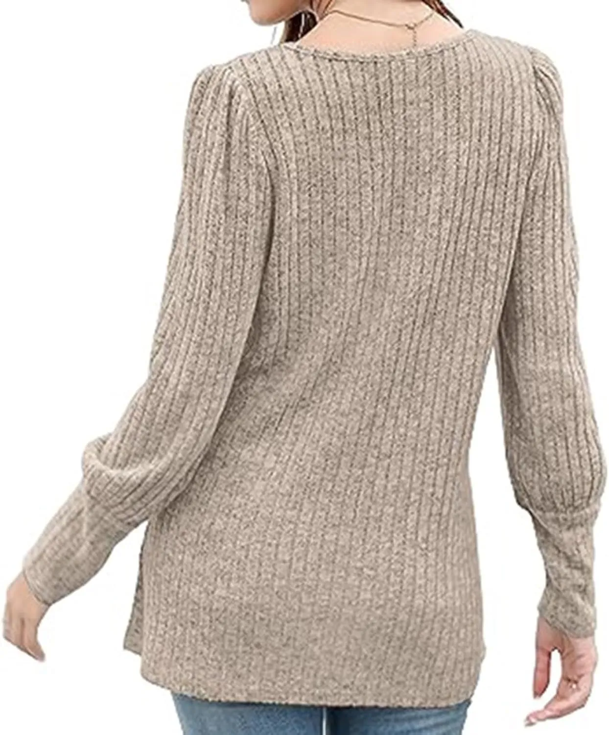 Womens Button Down Knit Tops Long Sleeve Solid Color Basic Tees Square Neck Trendy Fall Clothes Soft Dressy Shirts