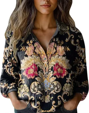 Womens Button V Neck Long Sleeve Shirts Oversized Blouses Tops Cotton Classic Collared Casual Lightweight Blouses