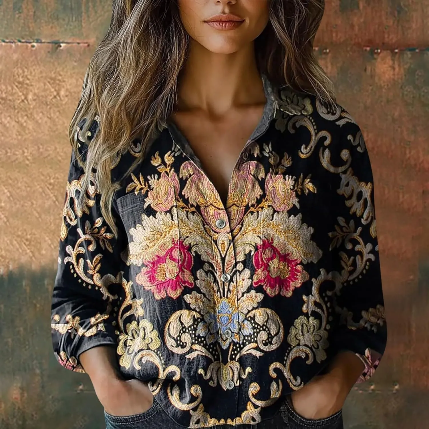 Womens Button V Neck Long Sleeve Shirts Oversized Blouses Tops Cotton Classic Collared Casual Lightweight Blouses