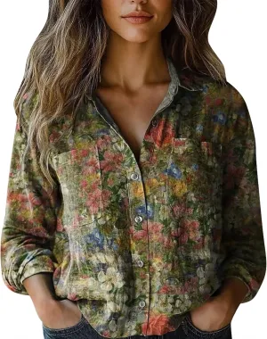 Womens Button V Neck Long Sleeve Shirts Oversized Blouses Tops Cotton Classic Collared Casual Lightweight Blouses