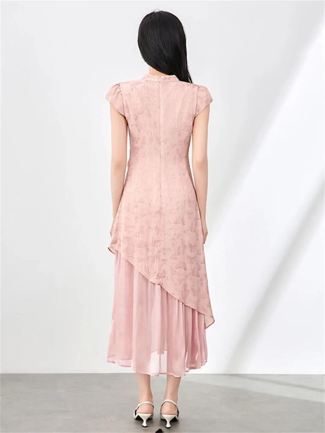 Women's Chinese Style Dress Stand Collar Stitching Bowknot Dress
