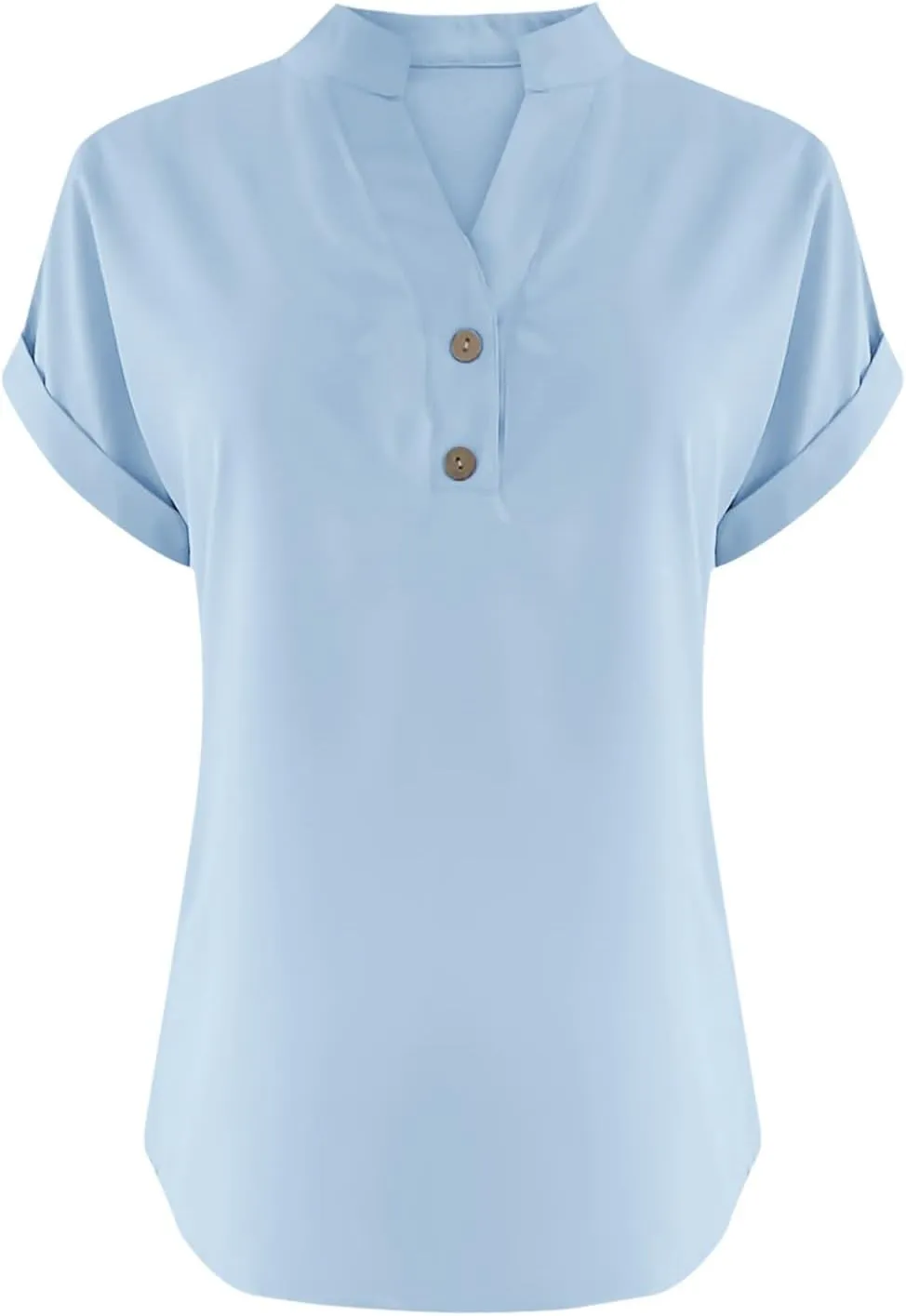 Womens Cotton Linen Blouse Short Sleeve Button V Neck Henley Shirts Lightweight Loose Fit Comfy Casual Summer T Shirt