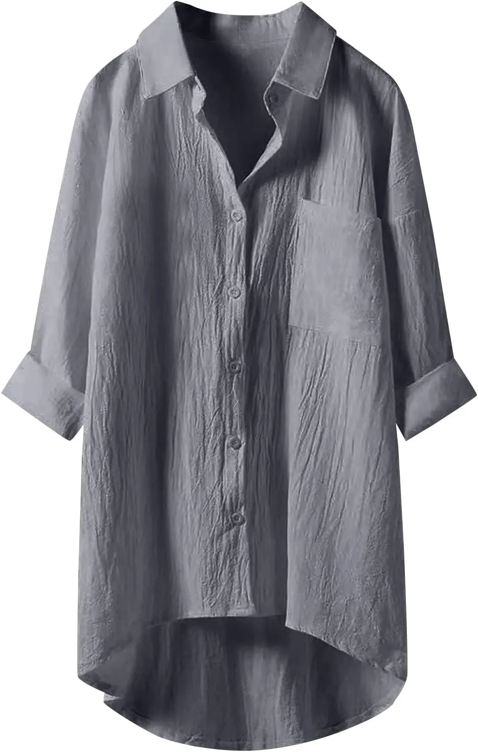 Womens Cotton Linen Button Down Flowy Shirts Long Sleeve V Neck Elegant High Low Loose Tops Plain Oversize Blouse