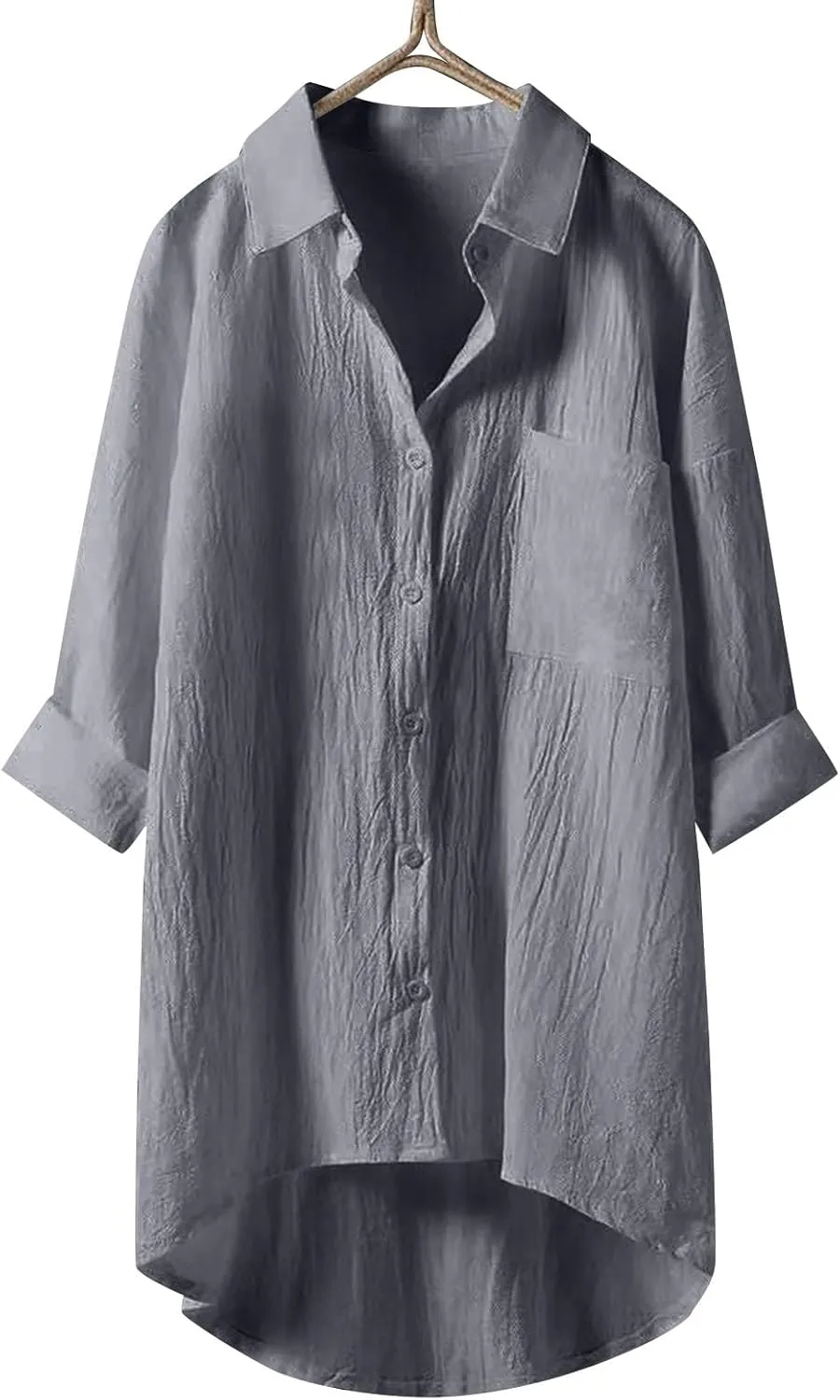 Womens Cotton Linen Button Down Flowy Shirts Long Sleeve V Neck Elegant High Low Loose Tops Plain Oversize Blouse
