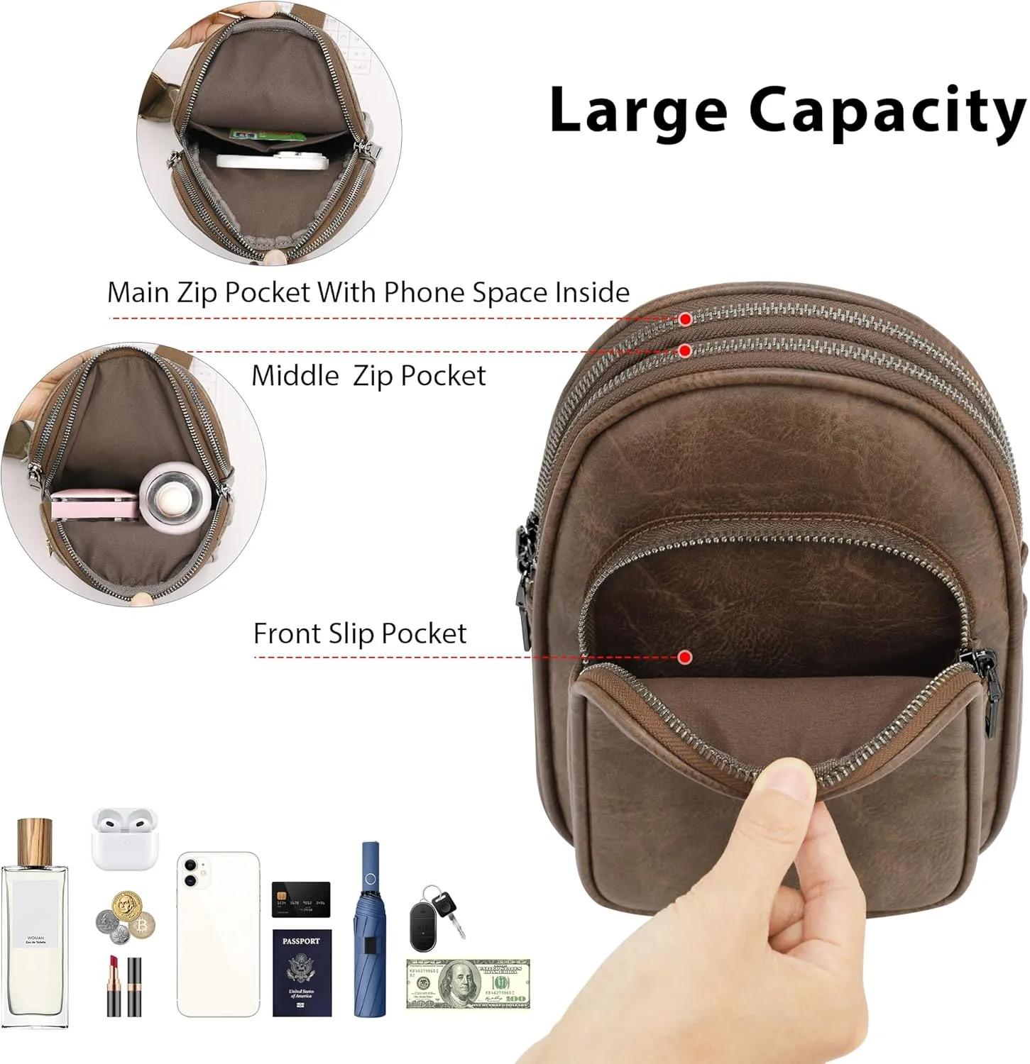 Womens Crossbody Purse Sling Bag for Women Vegan Leather Crossbody Fanny Packs for Travel Cell Phone Purse Chest Bag Trendy