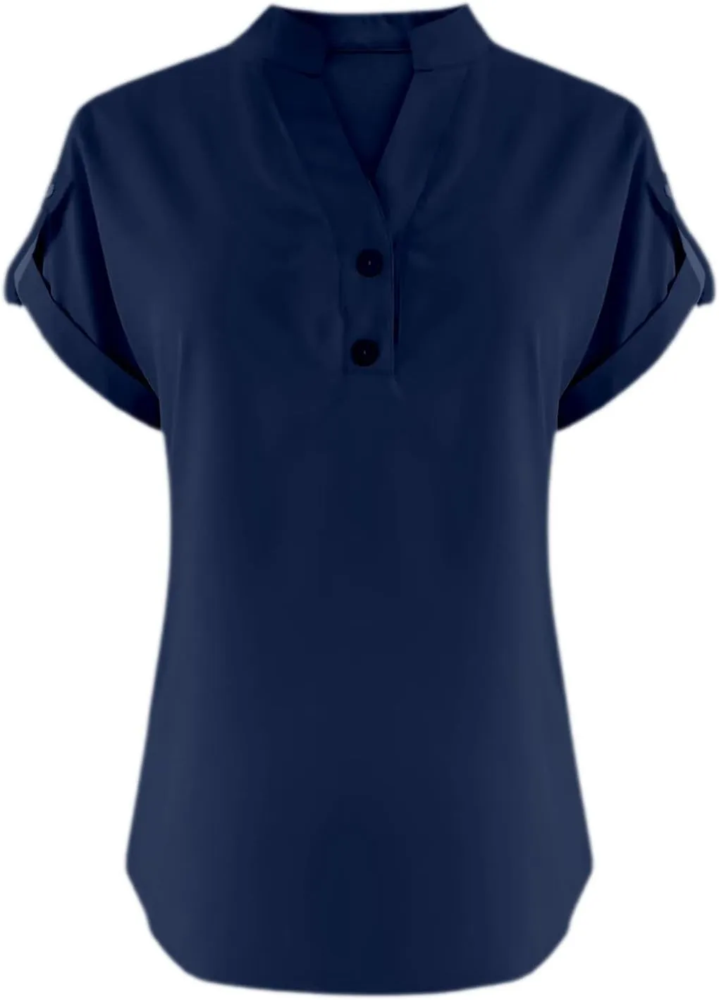 Women's Fashion Short Sleeve Linen Tops Notched V Neck Button Down Tunic Blouses Summer Casual Business Casual Tops