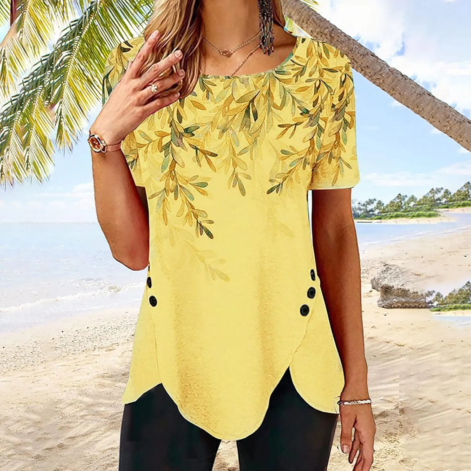 Women's Floral Print Summer Blouses Dressy Casual Short Sleeve Ladies Tops Cute Tunics Shirts Trendy Clothing 2024
