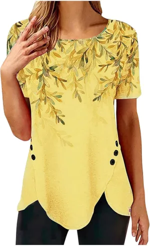 Women's Floral Print Summer Blouses Dressy Casual Short Sleeve Ladies Tops Cute Tunics Shirts Trendy Clothing 2024