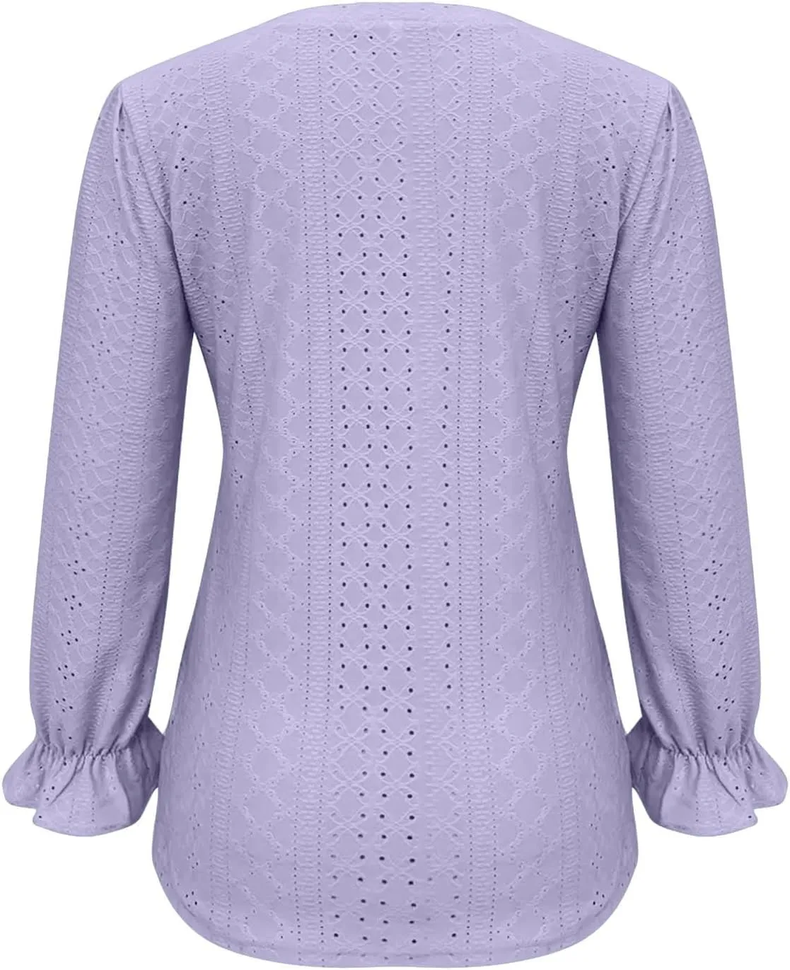 Womens Long Sleeve Eyelet Tops Solid Color V Neck Shirts Puff Sleeves Loose Fit Casual Blouses Fall Clothing