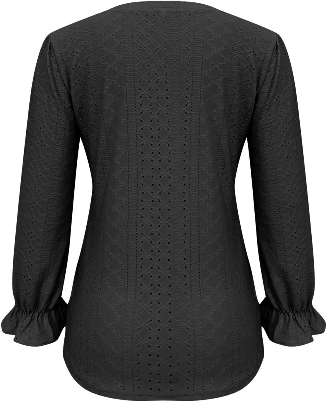 Womens Long Sleeve Eyelet Tops Solid Color V Neck Shirts Puff Sleeves Loose Fit Casual Blouses Fall Clothing