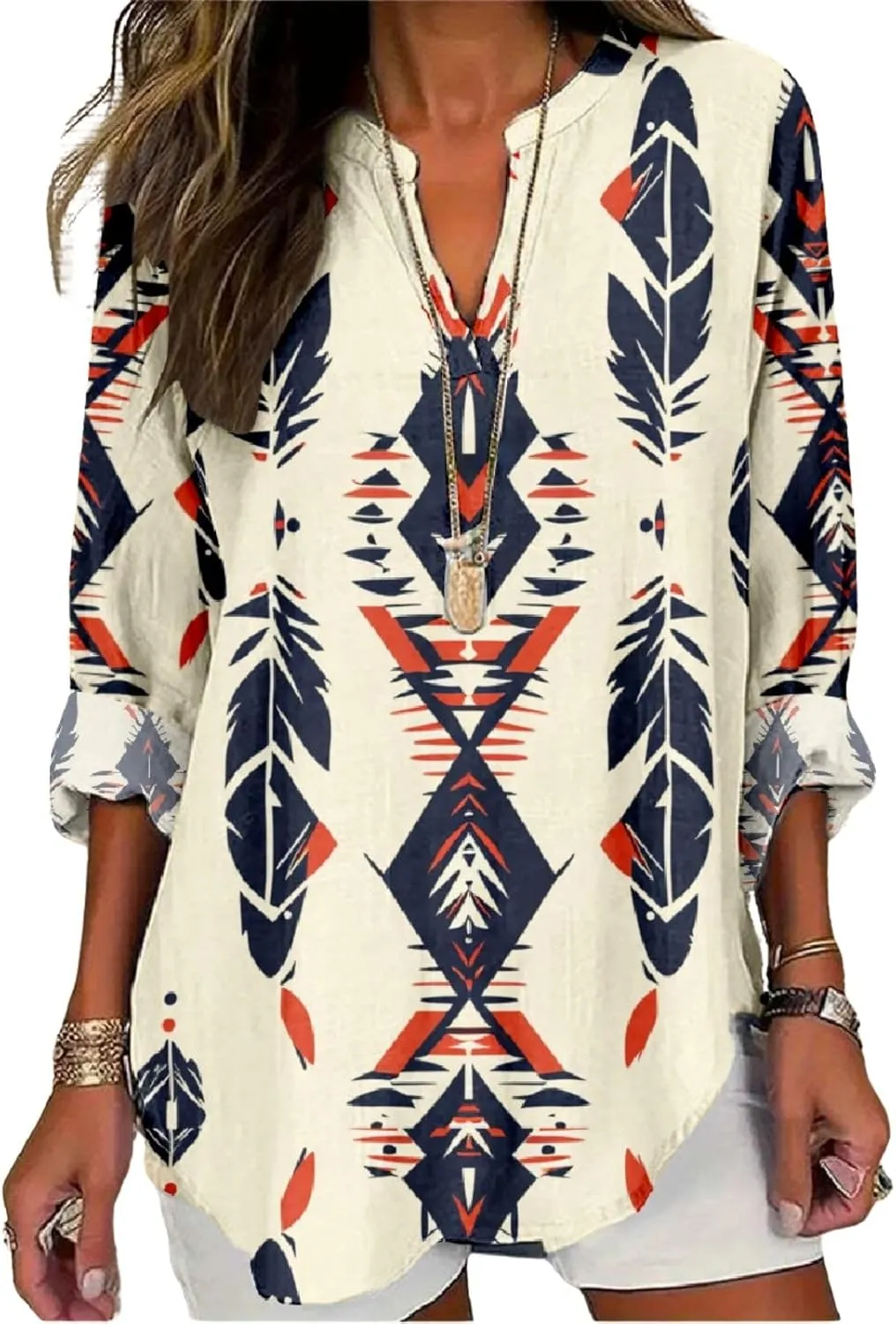 Women's Long Sleeve Floral Print Shirts V-Neck Casual Loose Fit Vintage Printed Blouses Elegant Lightweight Top
