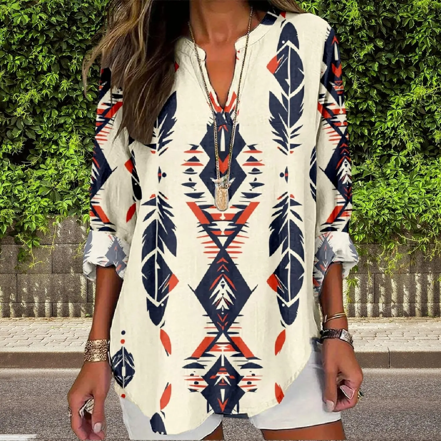 Women's Long Sleeve Floral Print Shirts V-Neck Casual Loose Fit Vintage Printed Blouses Elegant Lightweight Top