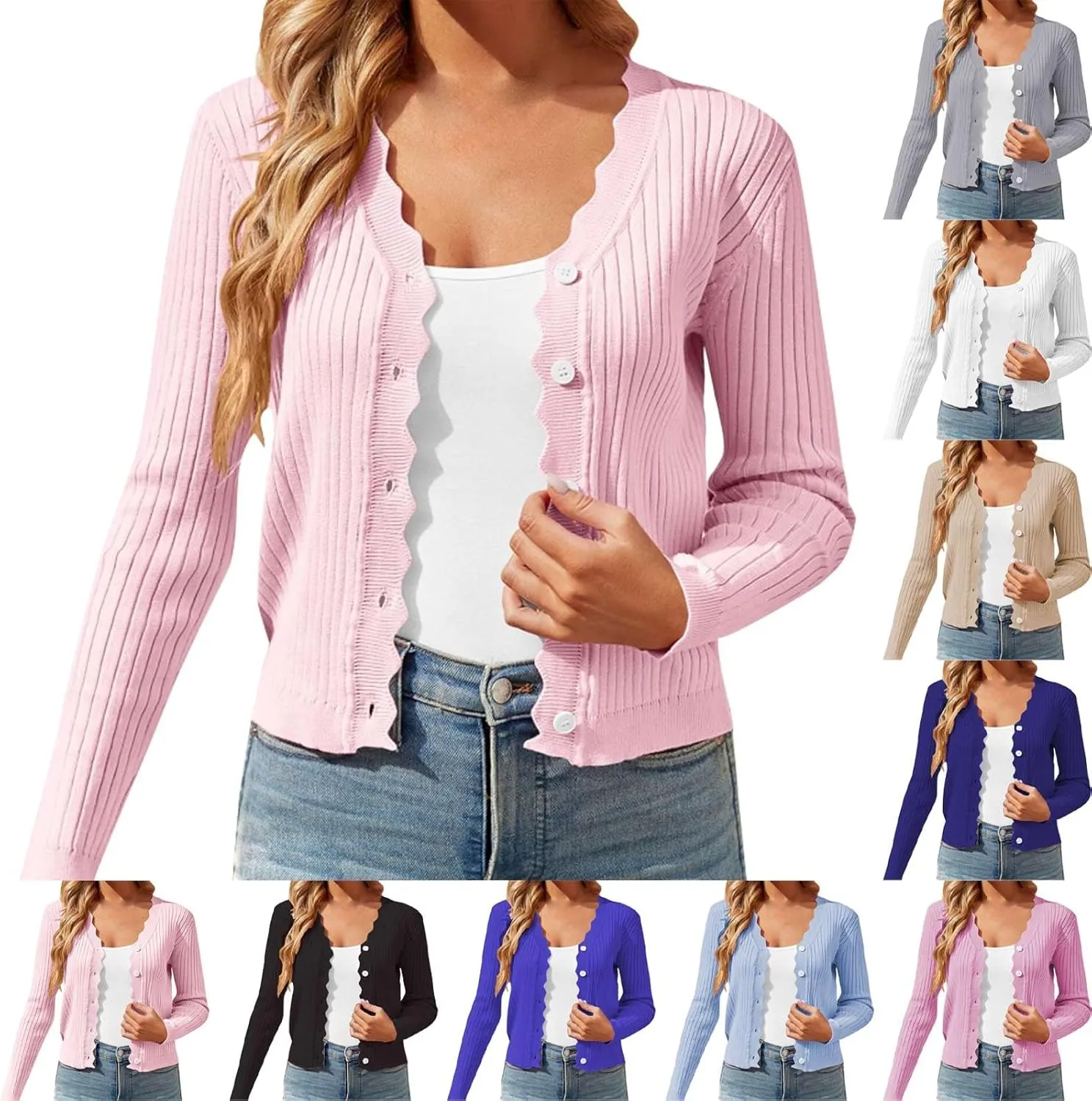 Womens Open Front Cardigan 2024 Long Sleeve Sweater Jacket Top Design Short Ladies Knitted Women's Cardigan Sweater