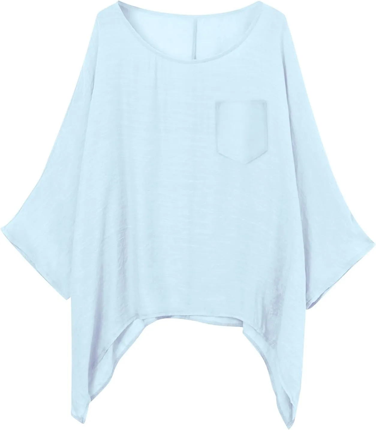 Womens Plus Size Cotton Linen Shirts Elegant 3/4 Sleeve Round Neck Summer Cape Blouses Casual Loose Fit Tunic Tops