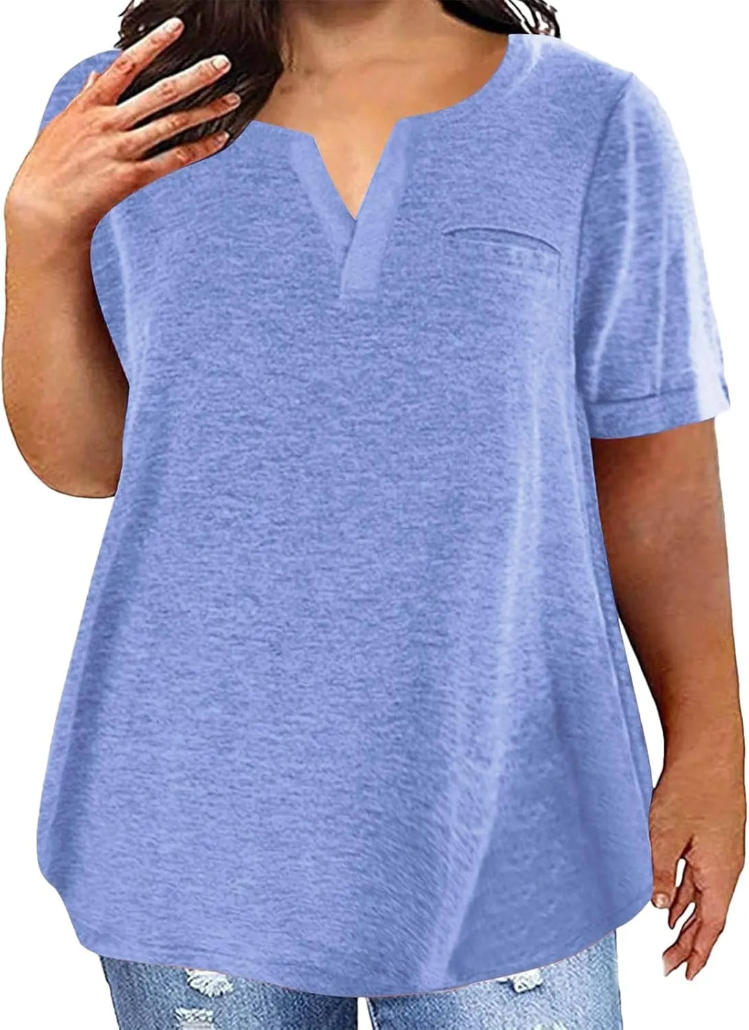 Women's Plus Size Summer Tops Short Sleeve Casual Shirt Vacation Basic Tees Loose Fit V Neck T Shirts Dressy Blouses
