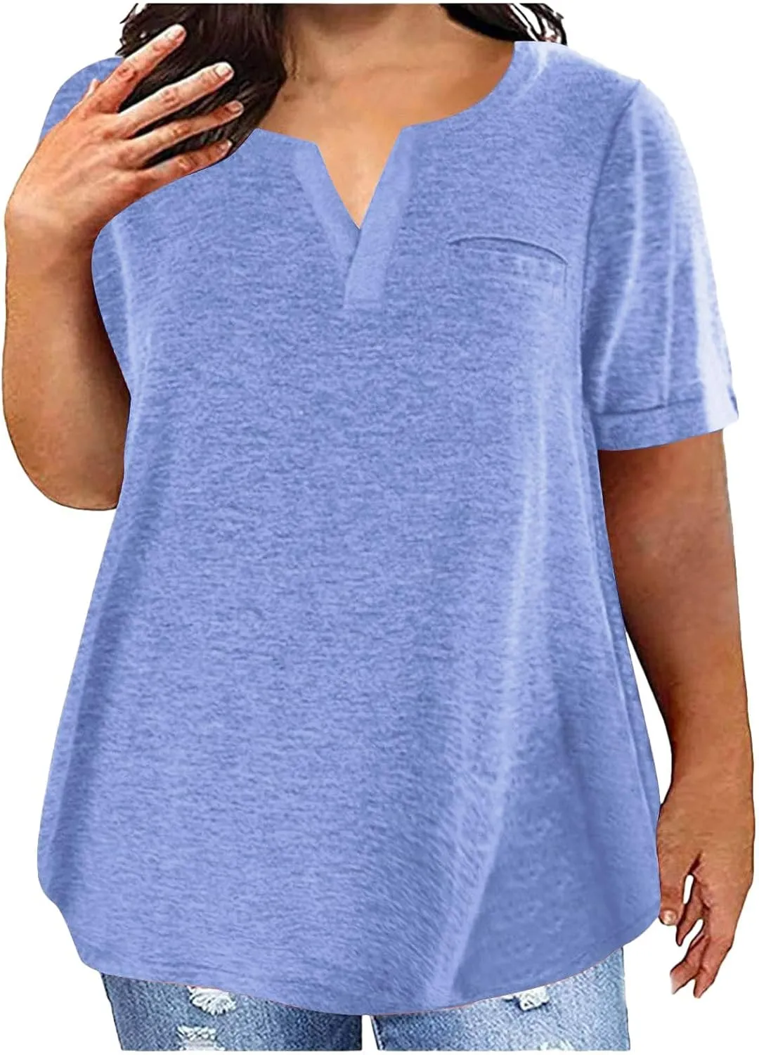 Women's Plus Size Summer Tops Short Sleeve Casual Shirt Vacation Basic Tees Loose Fit V Neck T Shirts Dressy Blouses