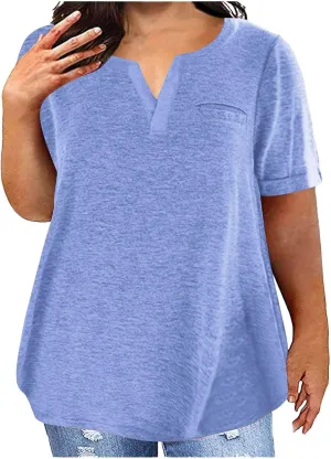 Women's Plus Size Summer Tops Short Sleeve Casual Shirt Vacation Basic Tees Loose Fit V Neck T Shirts Dressy Blouses