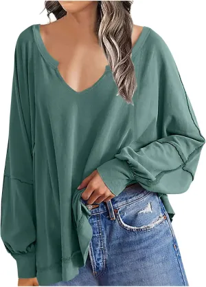 Womens Plus Size Tops Elegant Sexy Long Sleeve V Neck Causal Shirts Fashion Solid Asymmetrical Hem Blouse Spring Tops