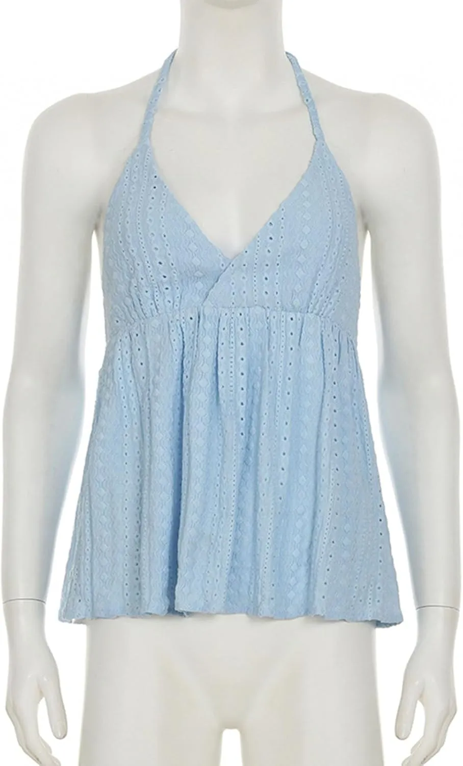 Women's Plus Size V Neck Eyelet Cami Peplum Top Spaghetti Strap Ruffle Boho Tank Top Eyelet Embroidery Loose Fit Flowy Tops